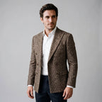 Men's double-breasted checked blazer in brown — alternate view