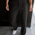 Men's straight-leg tailored pants in big black