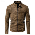 Men's stand-collar varsity jacket in brown