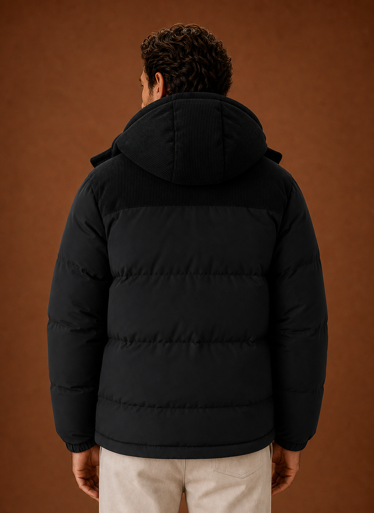 Men's corduroy collar hooded puffer jacket — additional view