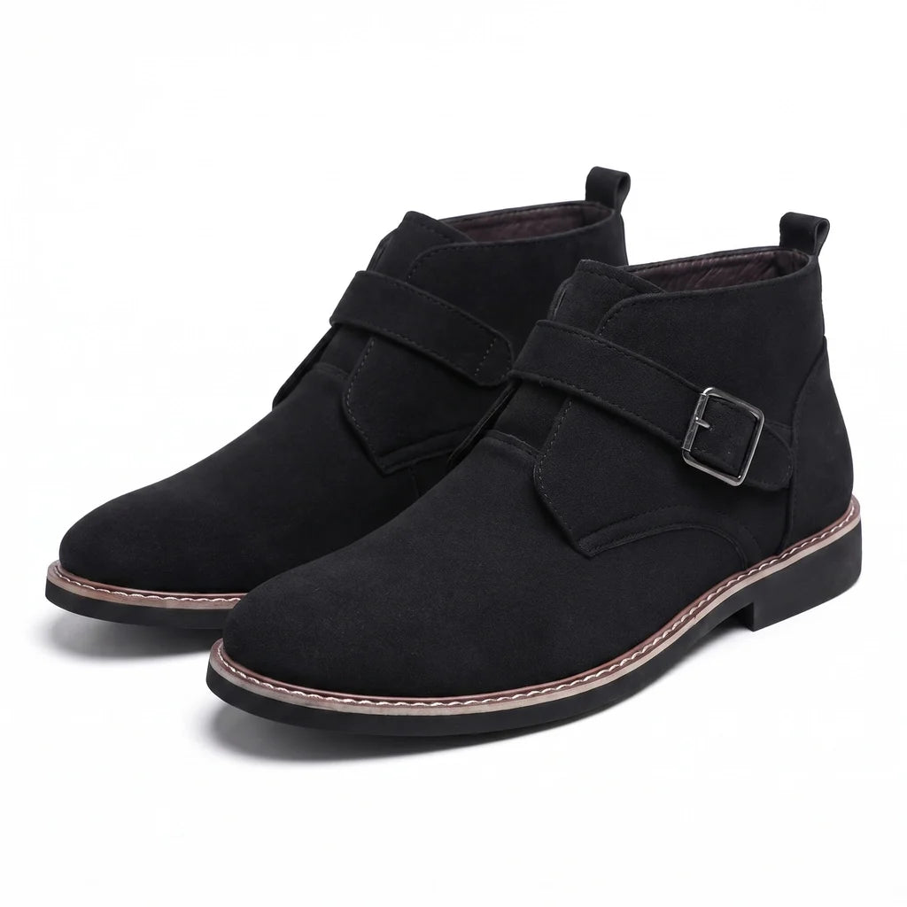 Men's suede buckle strap chelsea boots in black — additional view