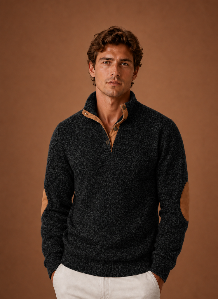 Men's mock-neck layering knit pullover in black — additional view
