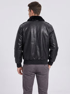 Men's padded faux leather bomber jacket — detail view