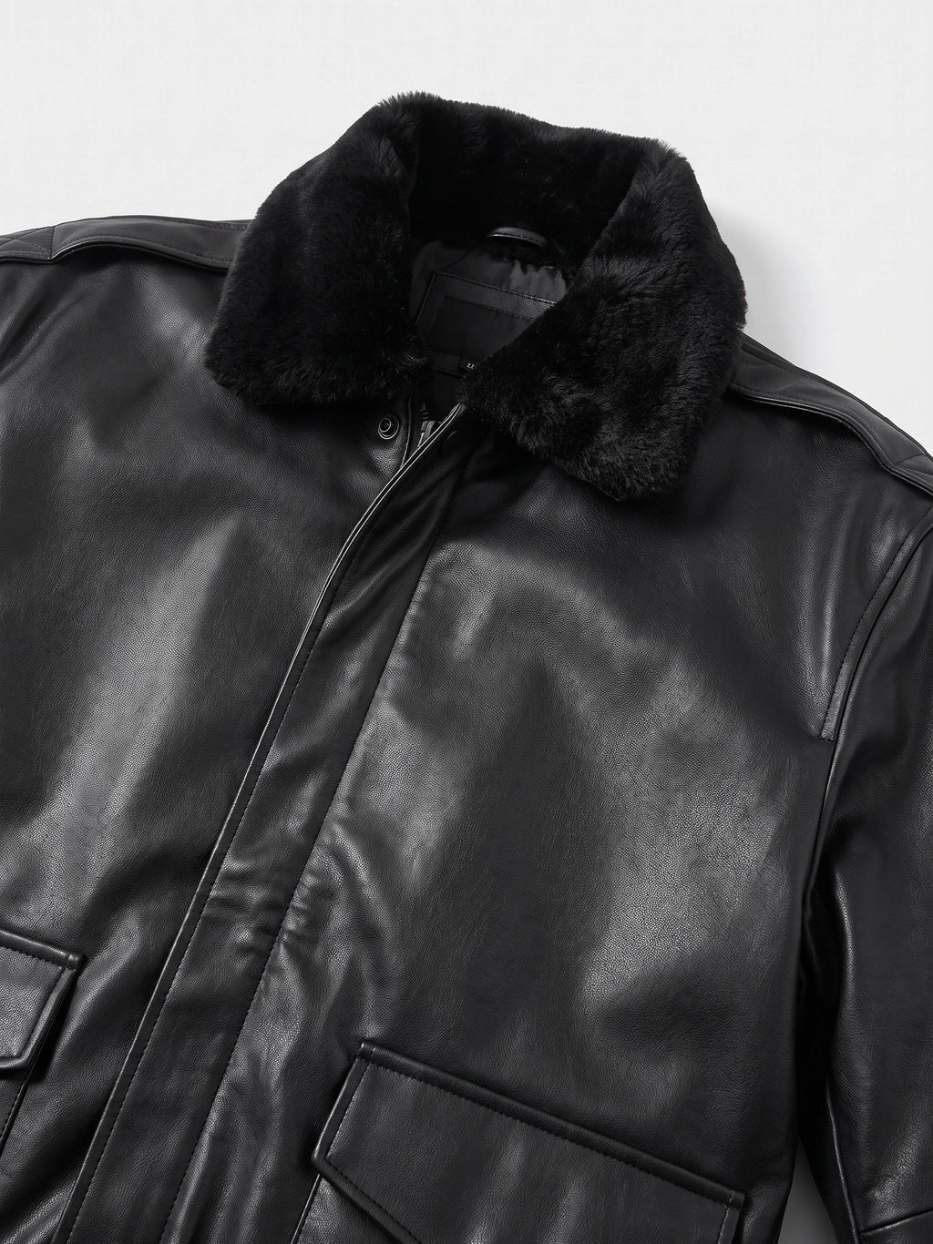Men's padded faux leather bomber jacket — additional view