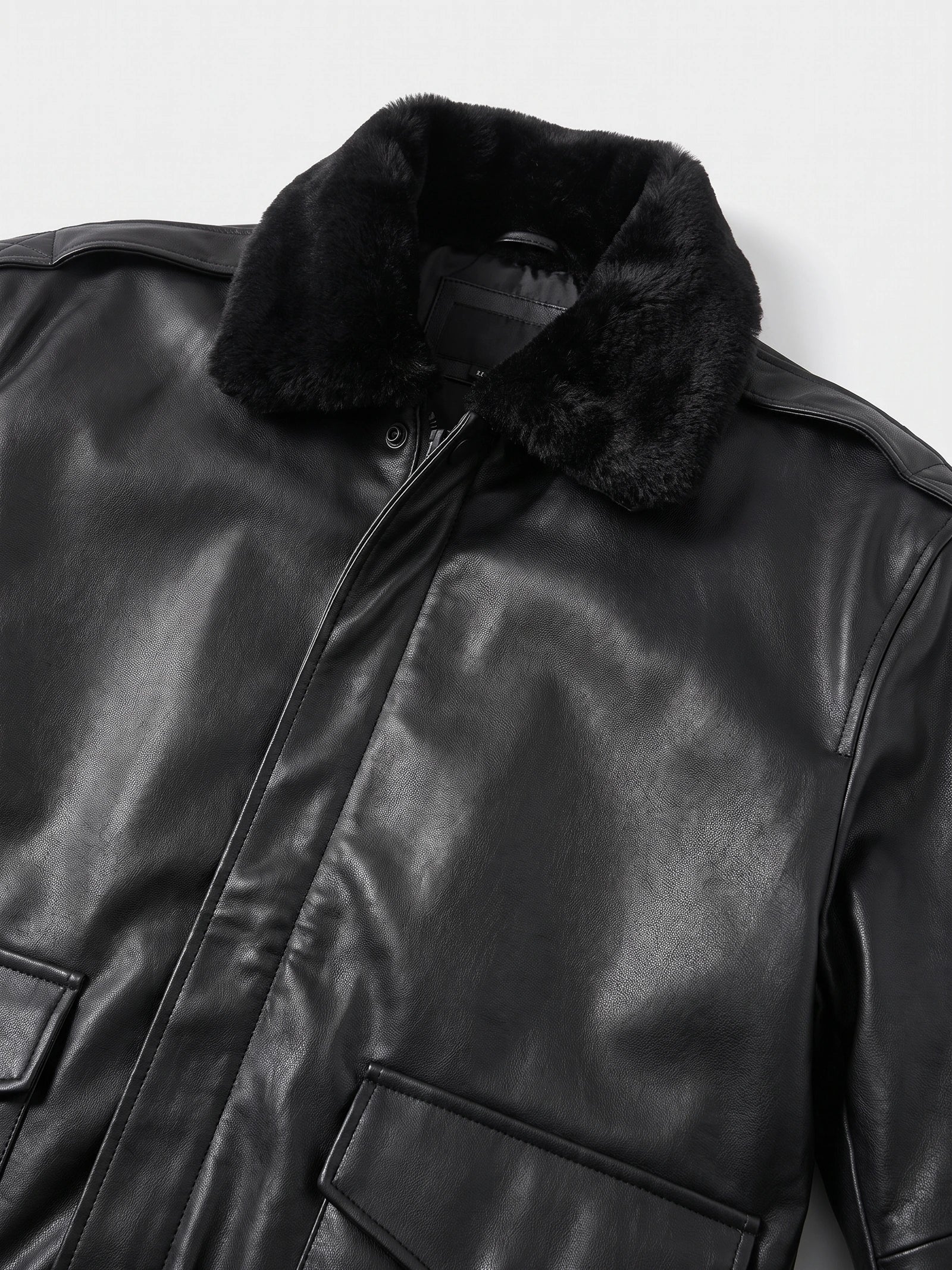 Men's padded faux leather bomber jacket — additional view
