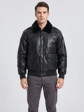 Men's padded faux leather bomber jacket in black