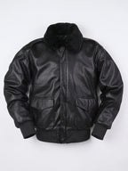 Men's padded faux leather bomber jacket — alternate view