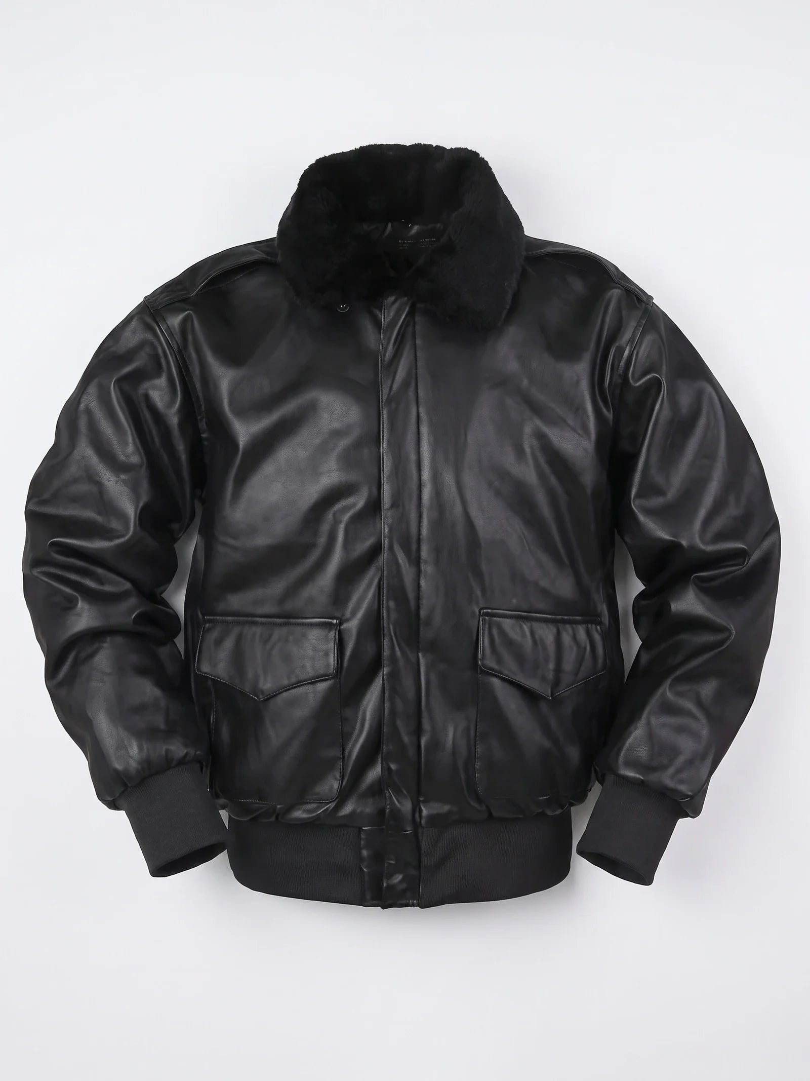 Men's padded faux leather bomber jacket — alternate view