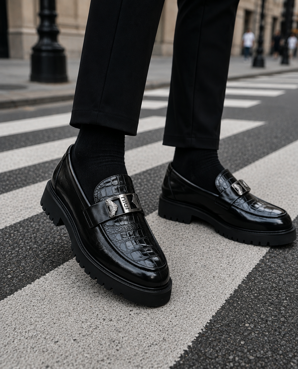Men's metal buckle chunky loafers in black — additional view