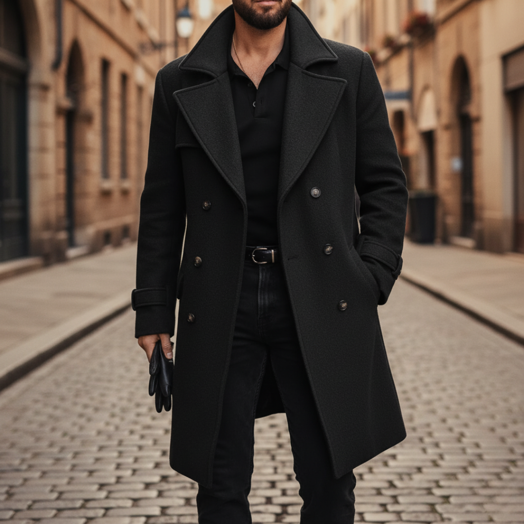 Men's classic wool winter coat — detail view