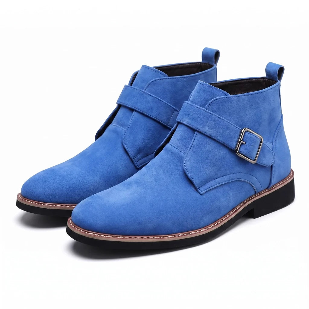 Men's suede buckle strap chelsea boots in blue — additional view
