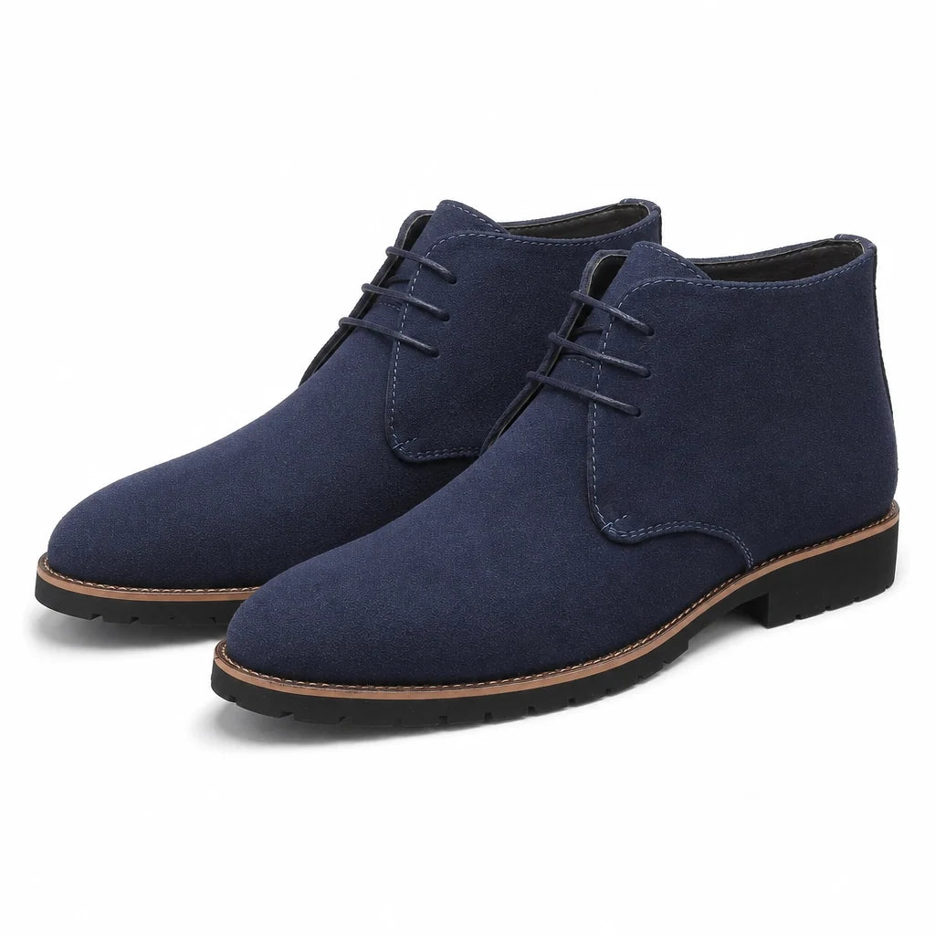Men's suede lace-up lug sole boots in blue — additional view