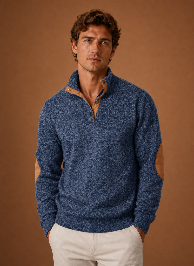 Men's mock-neck layering knit pullover in blue — additional view