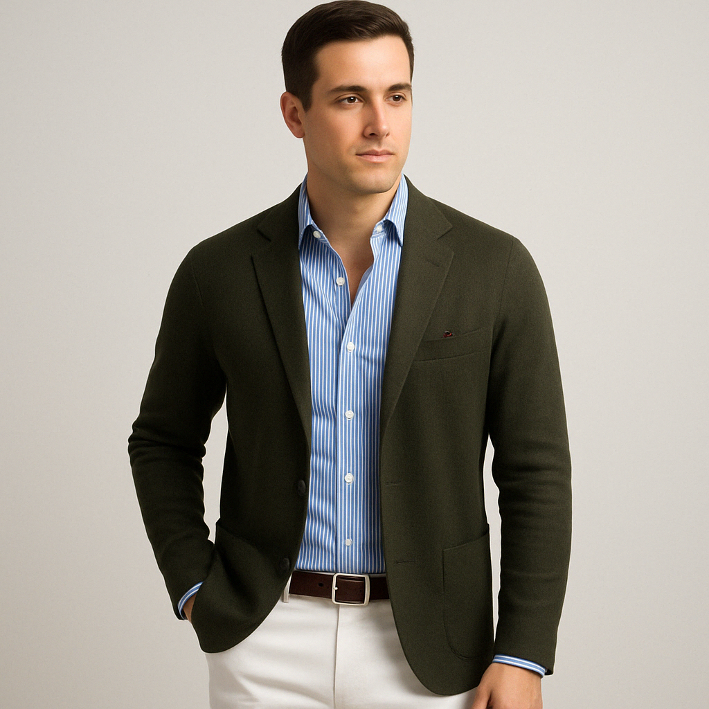 Men's lightweight casual blazer in dark green — additional view