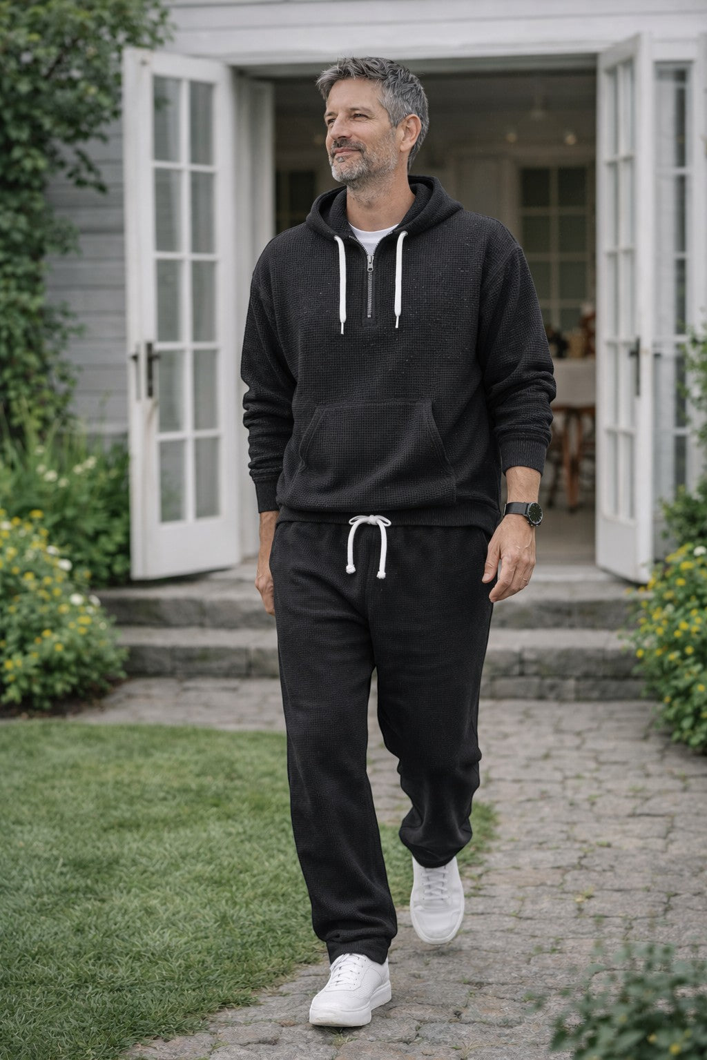 Men's half-zip waffle-knit hoodie
