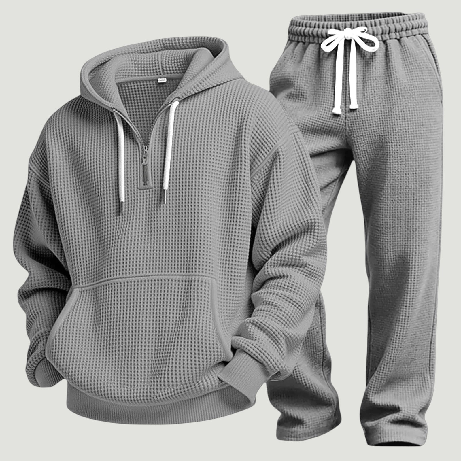 Men's half-zip waffle-knit hoodie in grey — additional view