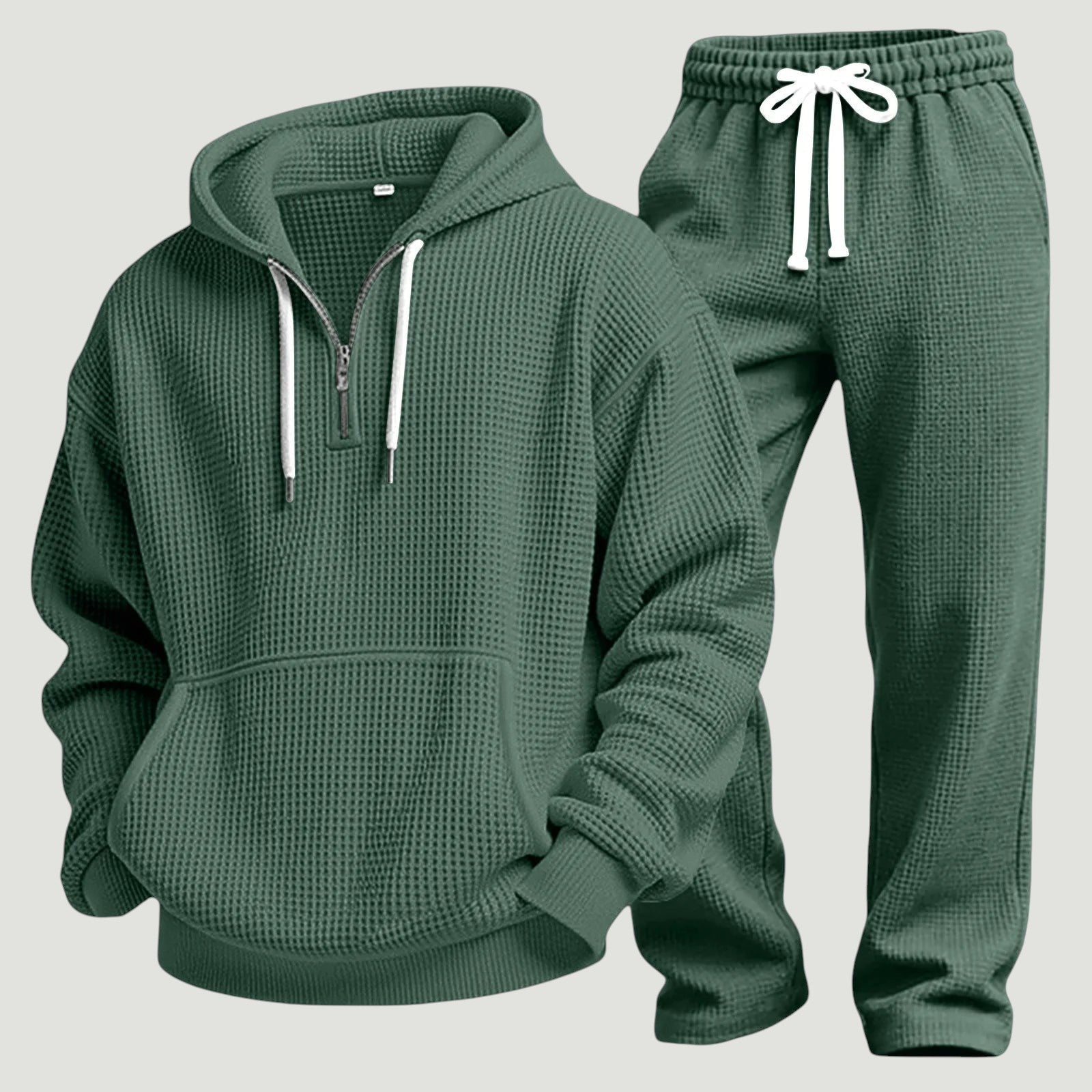 Men's half-zip waffle-knit hoodie in green — additional view