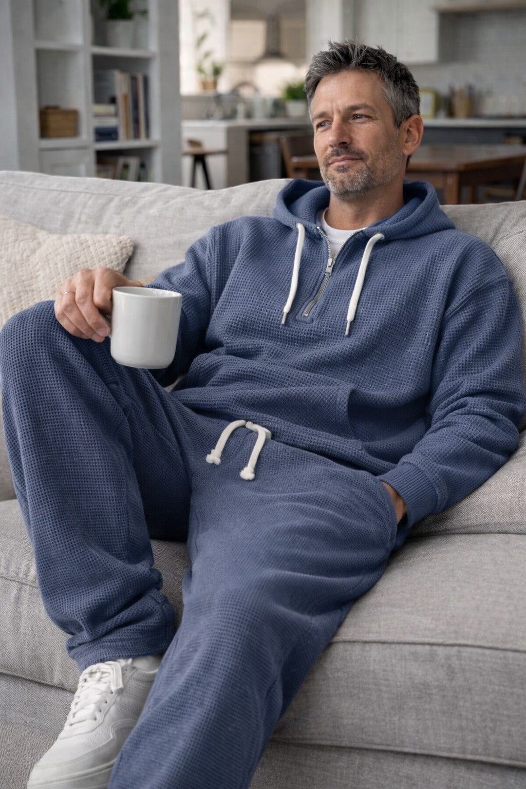 Men's half-zip waffle-knit hoodie — additional view