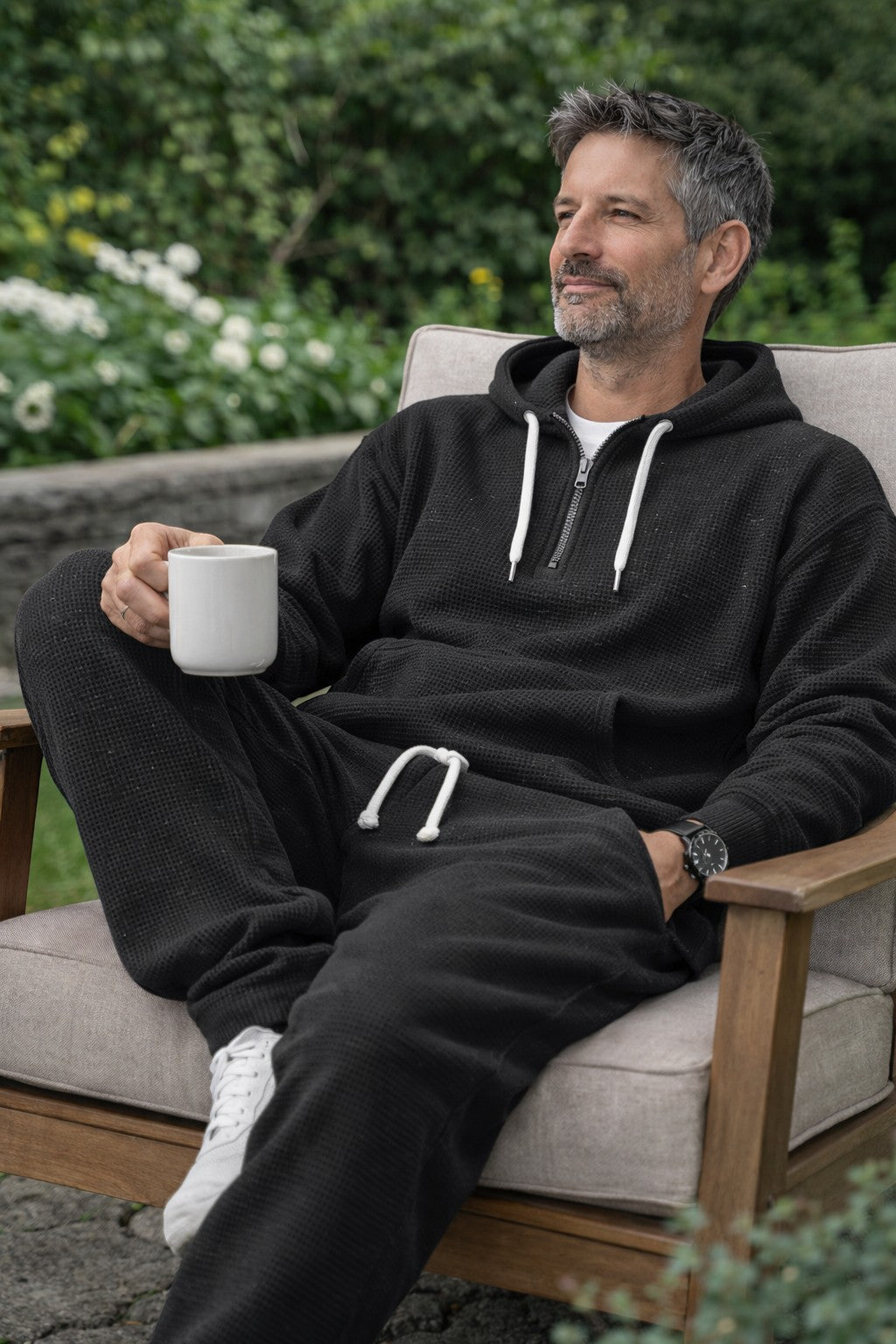 Men's half-zip waffle-knit hoodie — additional view