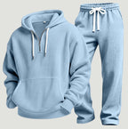 Men's half-zip waffle-knit hoodie in sky blue — additional view