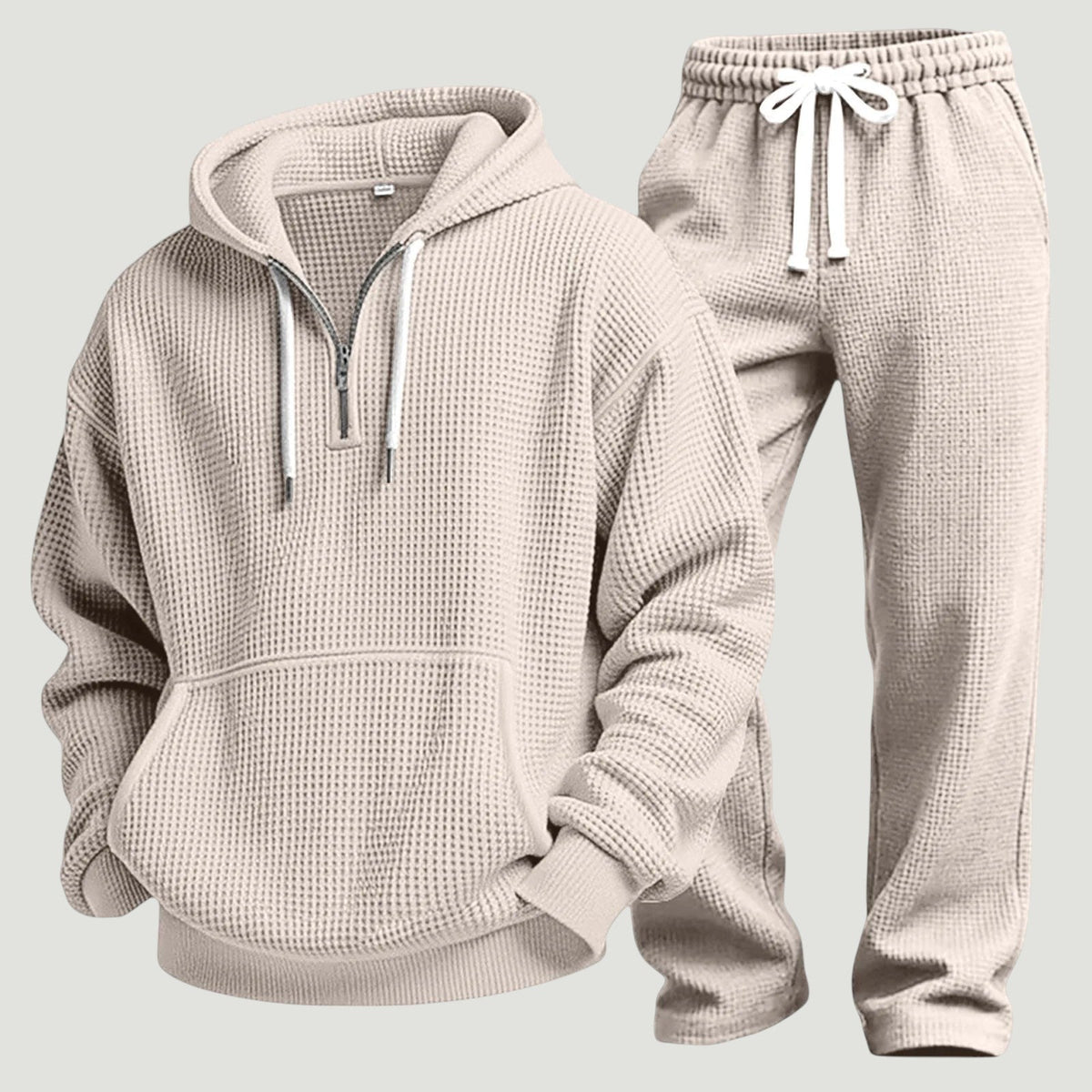 Men's half-zip waffle-knit hoodie in beige — additional view