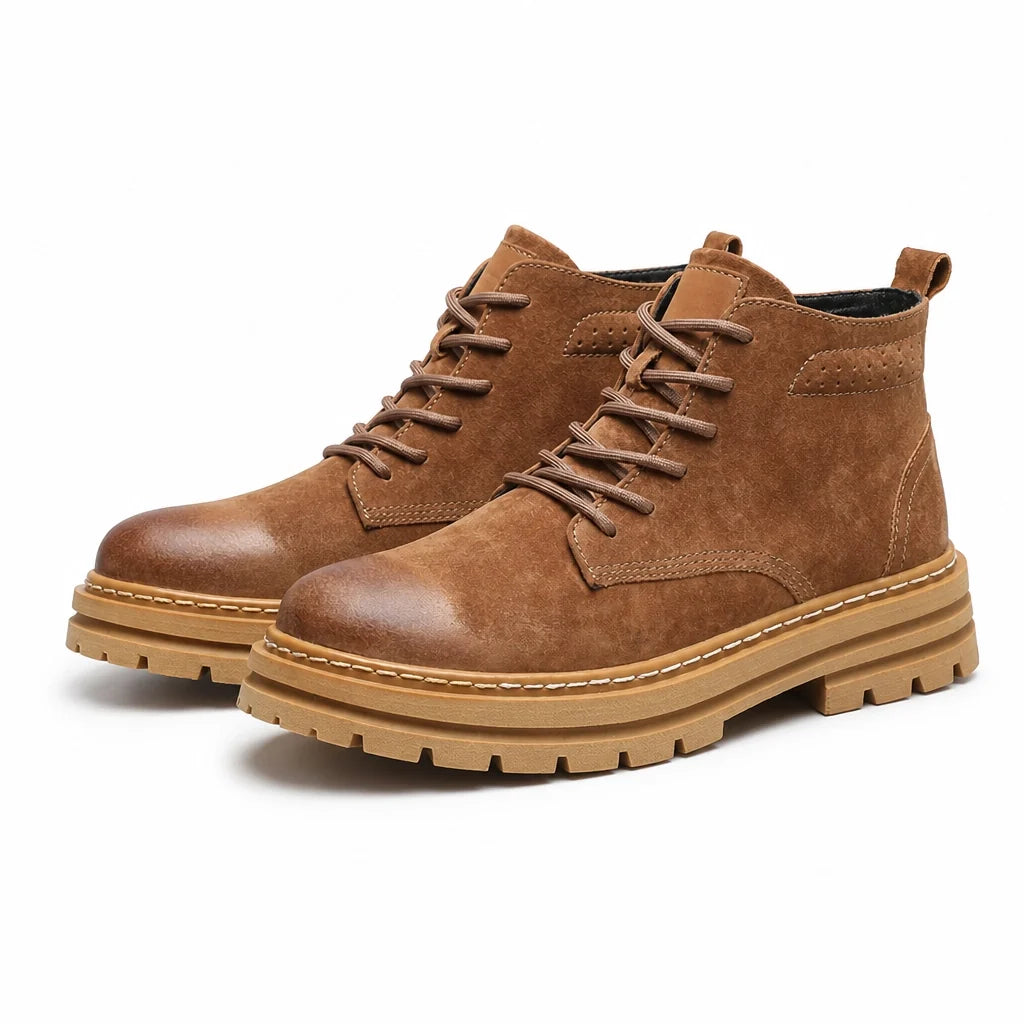 Men's textured leather work boots in brown — additional view