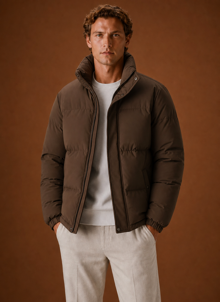 Men's oversized puffer jacket in brown