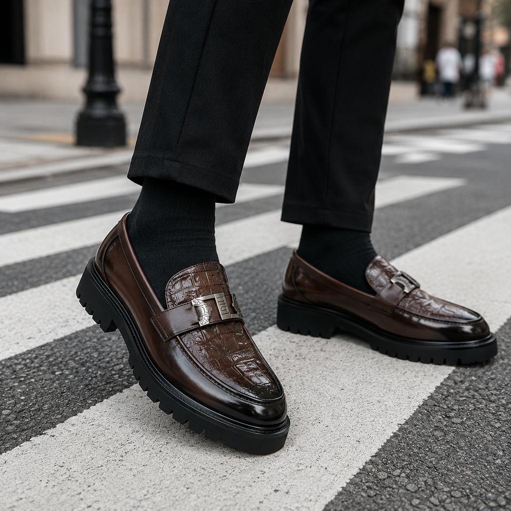 Men's metal buckle chunky loafers in brown