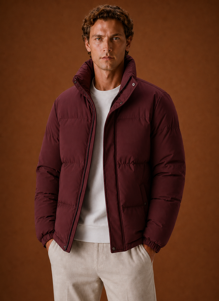 Men's oversized puffer jacket in burgundy — additional view