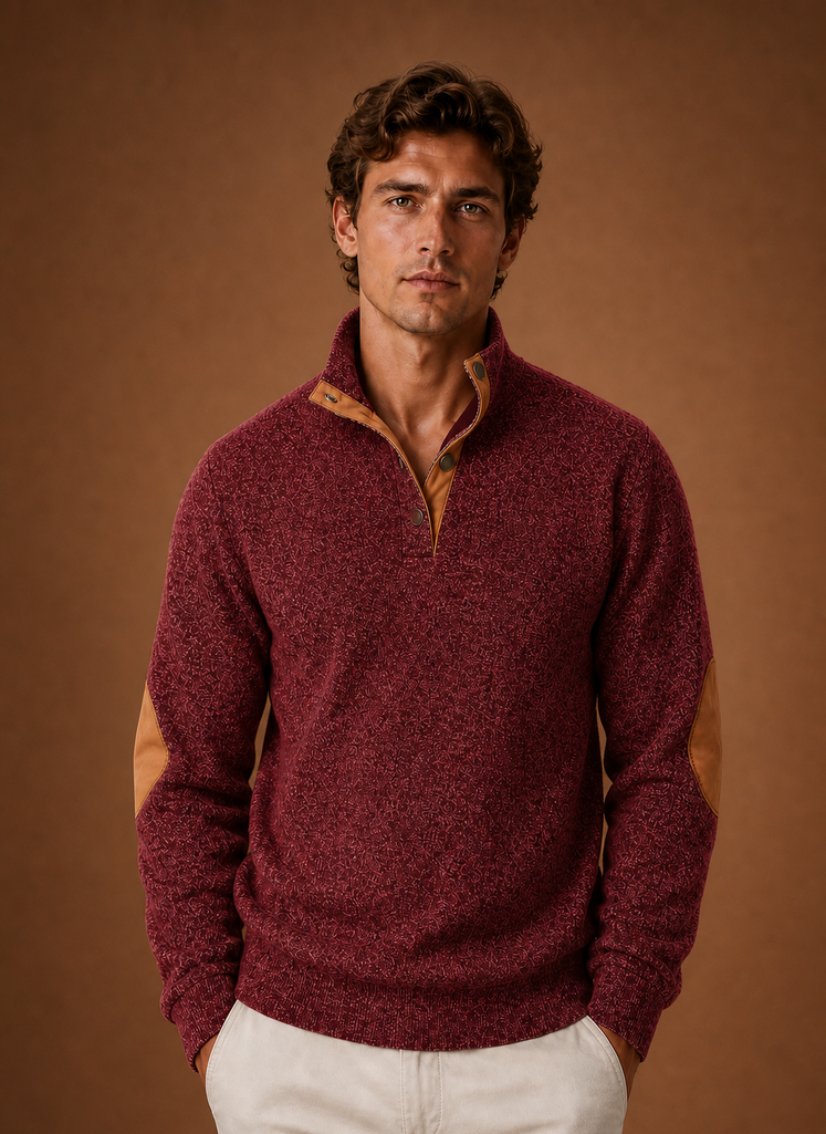 Men's mock-neck layering knit pullover in burgundy — additional view
