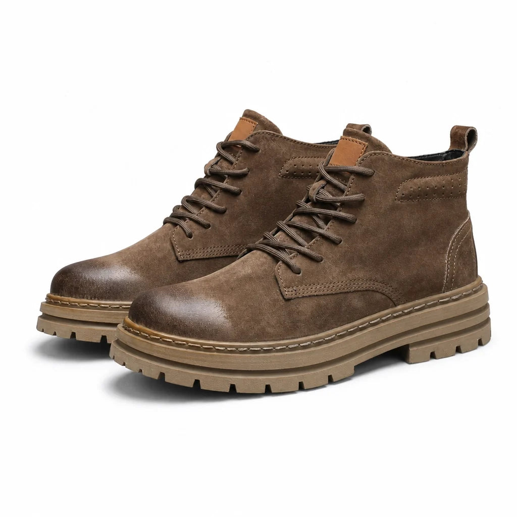 Men's textured leather work boots in dark brown — additional view