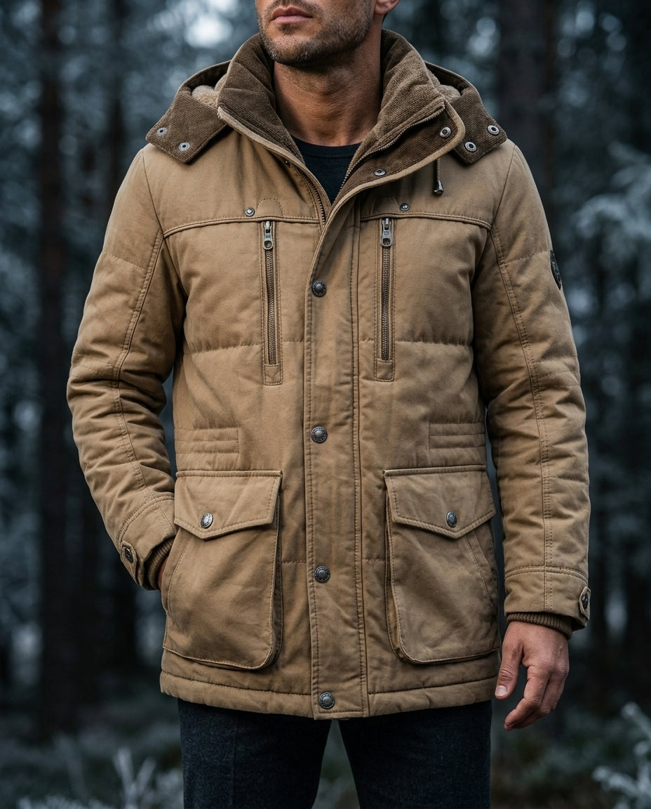 Men's insulated hooded jacket in khaki — alternate view