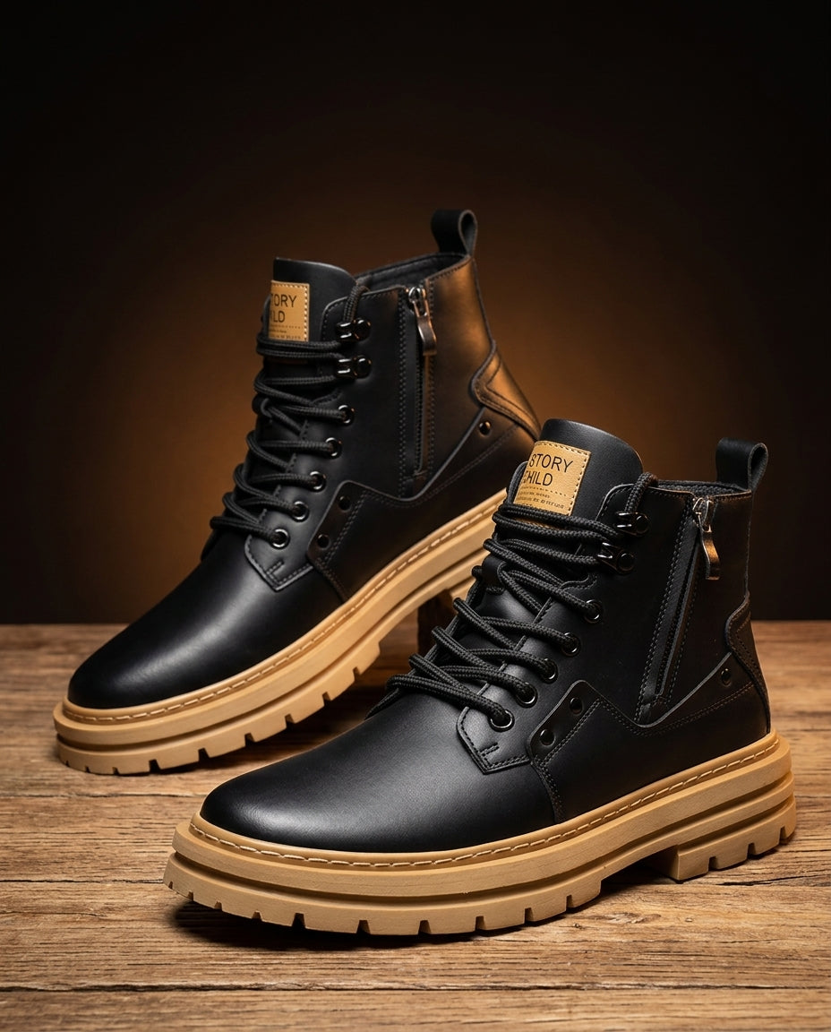 Men's goodyear welted leather work boots in black — alternate view