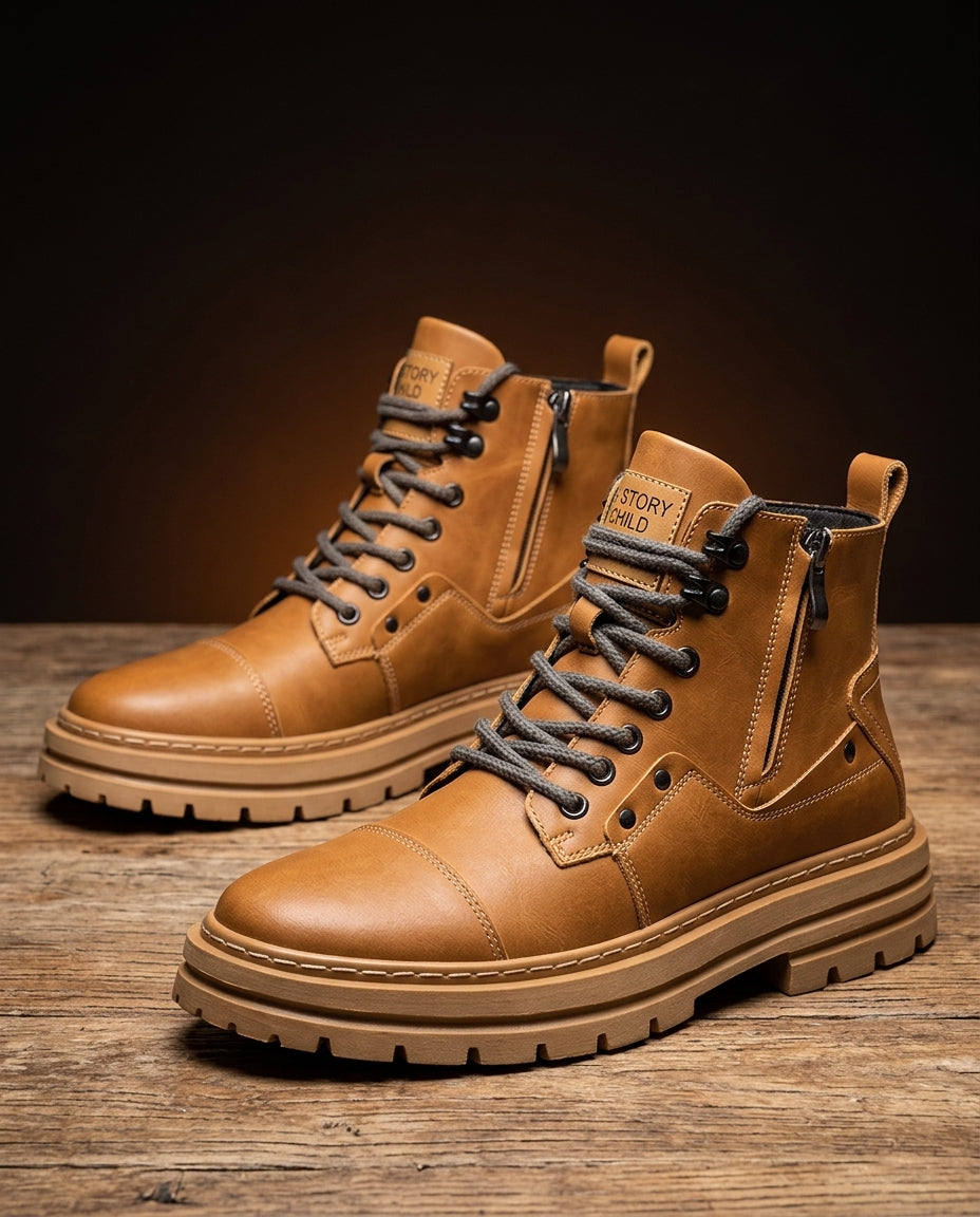 Men's goodyear welted leather work boots in tan