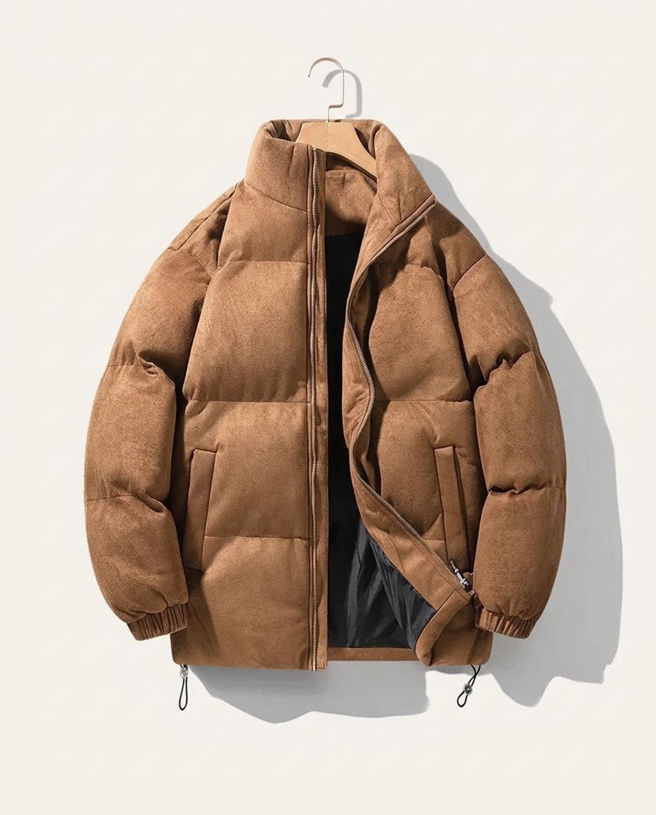 Men's lightweight quilted puffer jacket in tan — alternate view