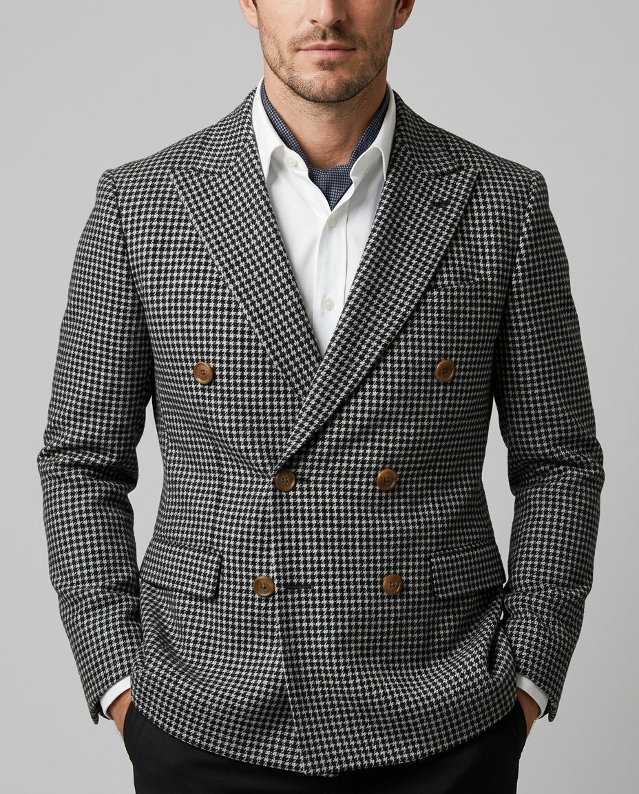 Men's double-breasted checked blazer in gray — alternate view