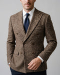 Men's double-breasted checked blazer in brown