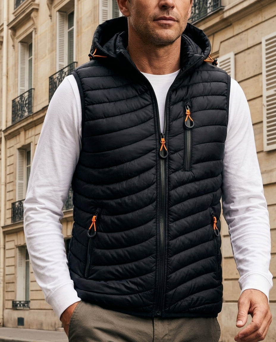 Men's windproof insulated puffer vest in black — additional view