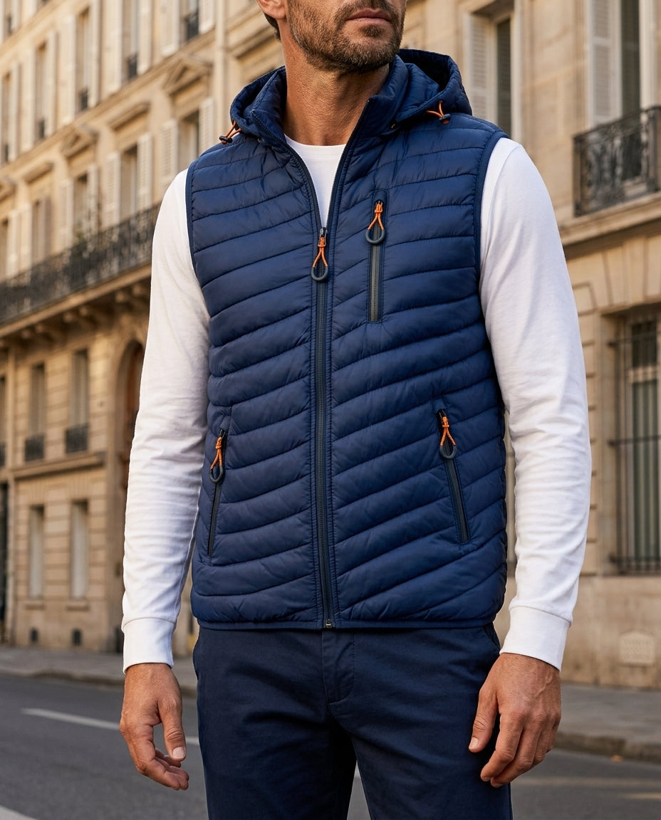 Men's windproof insulated puffer vest in blue — alternate view
