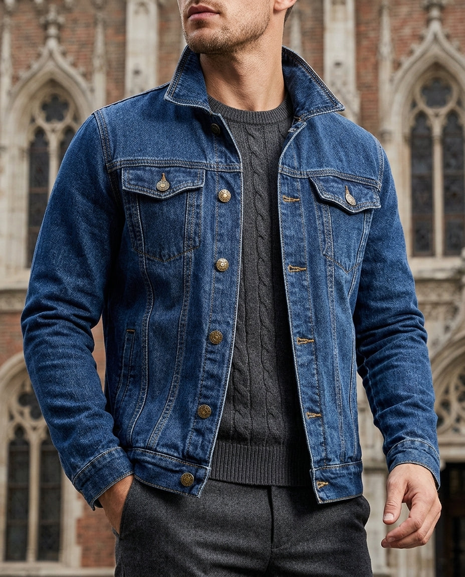 Men's classic trucker jacket in dark blue