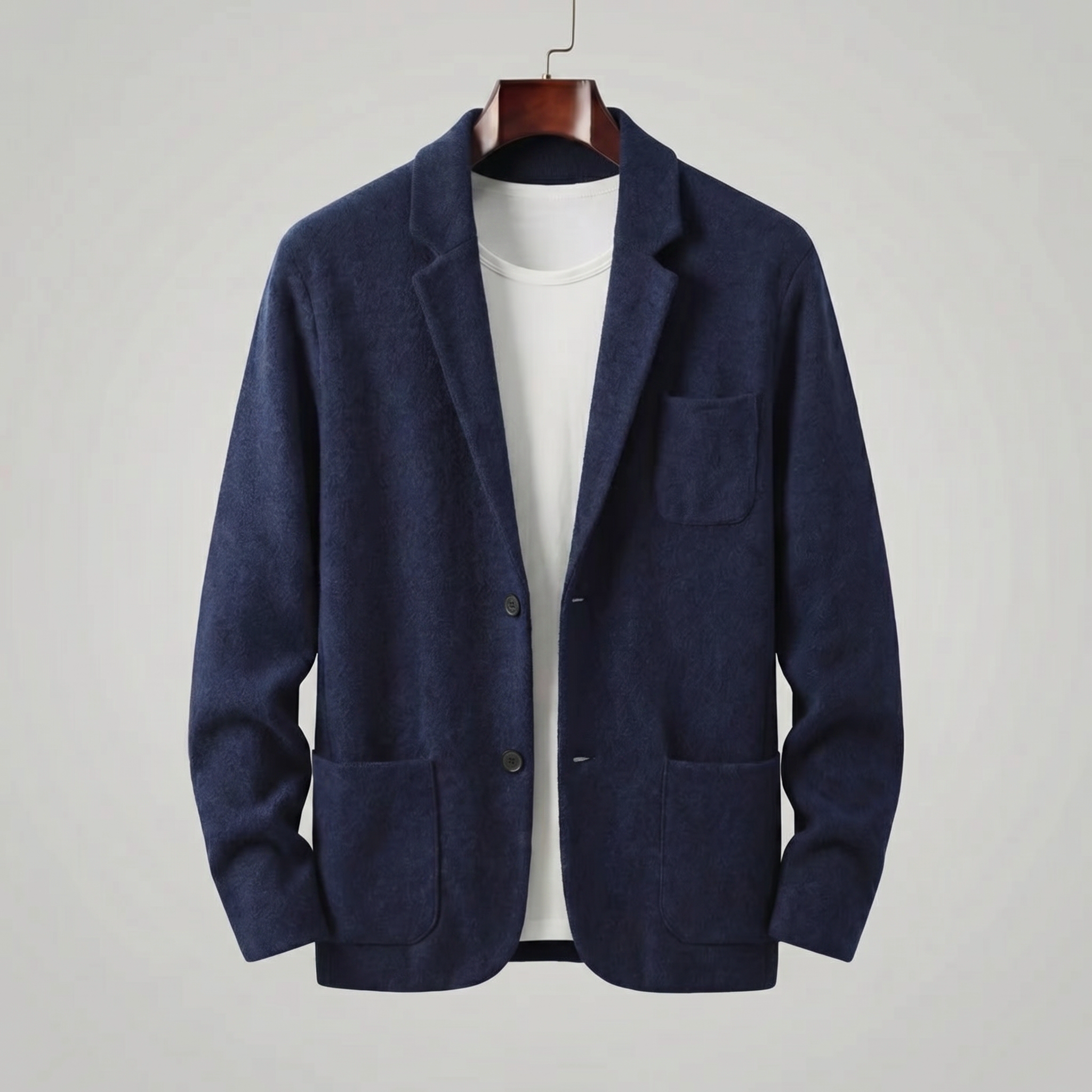 Men's lapel collar tailored fit jacket in navy blue — additional view