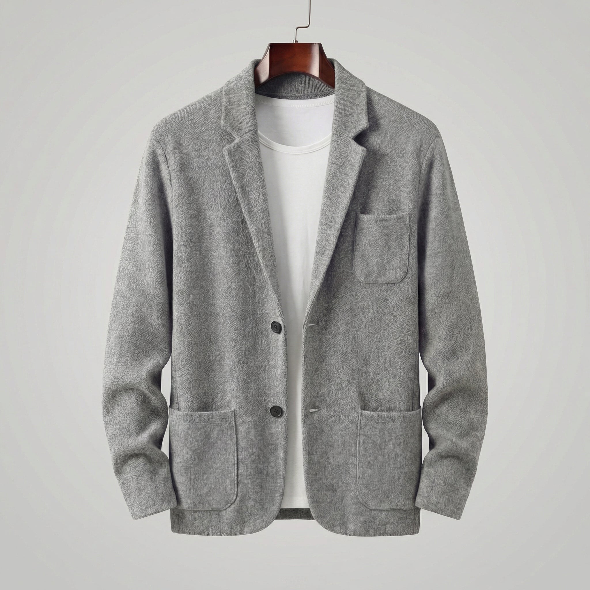 Men's lapel collar tailored fit jacket in grey — additional view