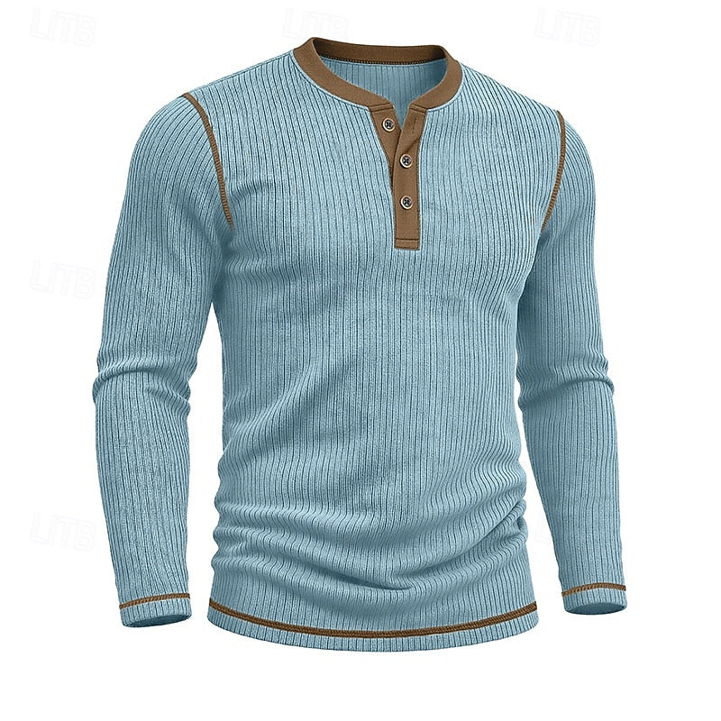 Men's ribbed long sleeve henley shirt — detail view