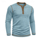 Men's ribbed long sleeve henley shirt — detail view