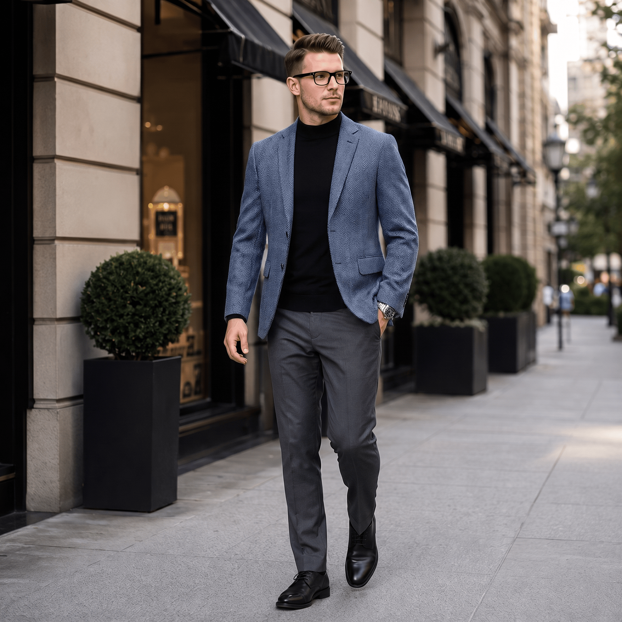 Men's herringbone notch lapel blazer — additional view