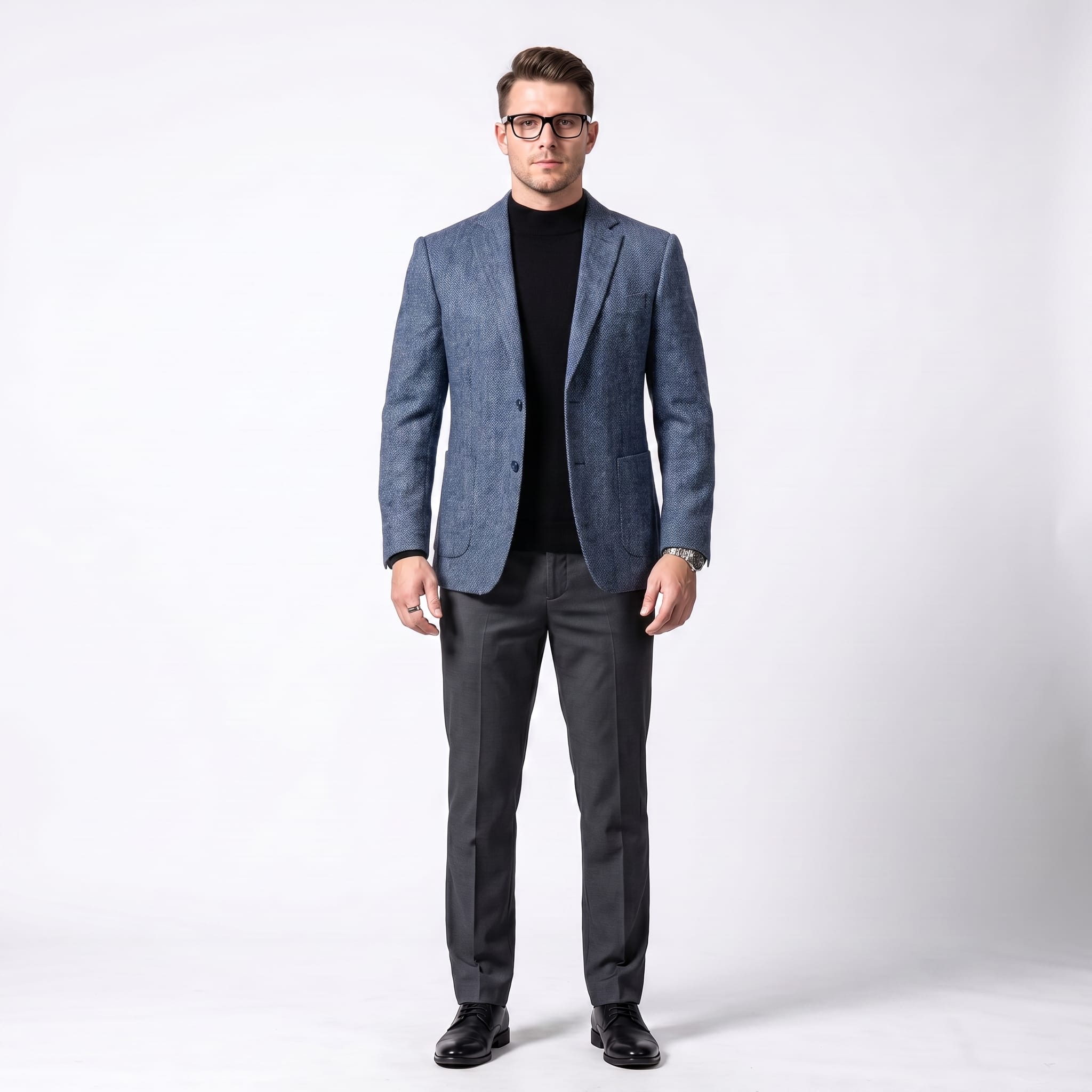 Men's herringbone notch lapel blazer in blue