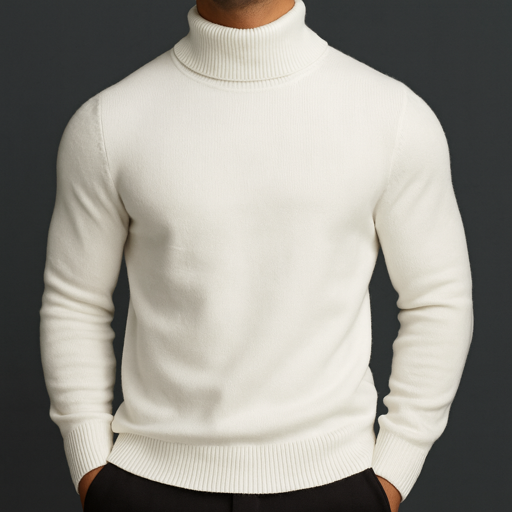 Men's wool turtleneck knit sweater in white