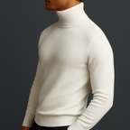 Men's wool turtleneck knit sweater — detail view