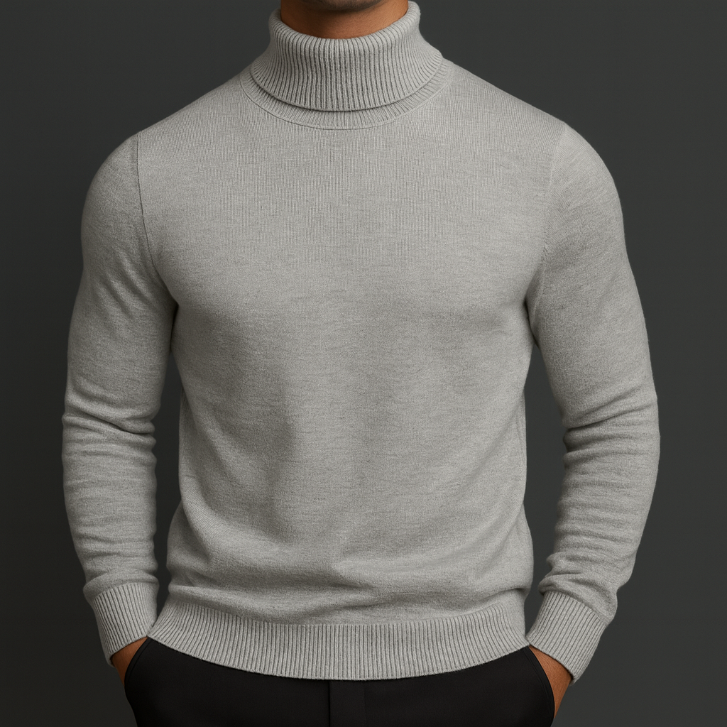 Men's wool turtleneck knit sweater in gray — additional view