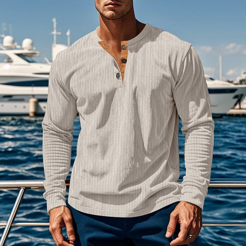 Men's ribbed long sleeve shirt in apricot — additional view